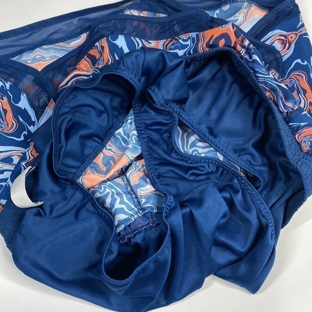 Crane Blue Orange Lava Print Running Lined Shorts XL